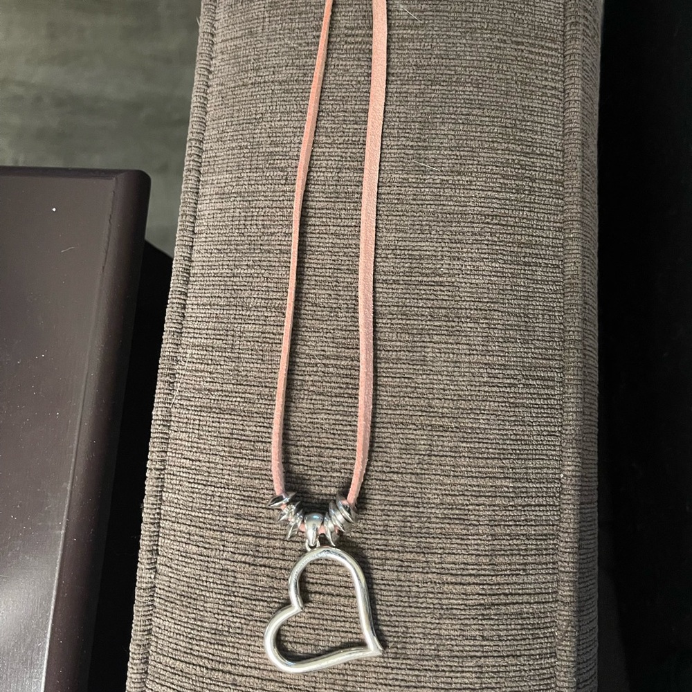 Lia Sophia Silver Heart Necklace on Pink chain